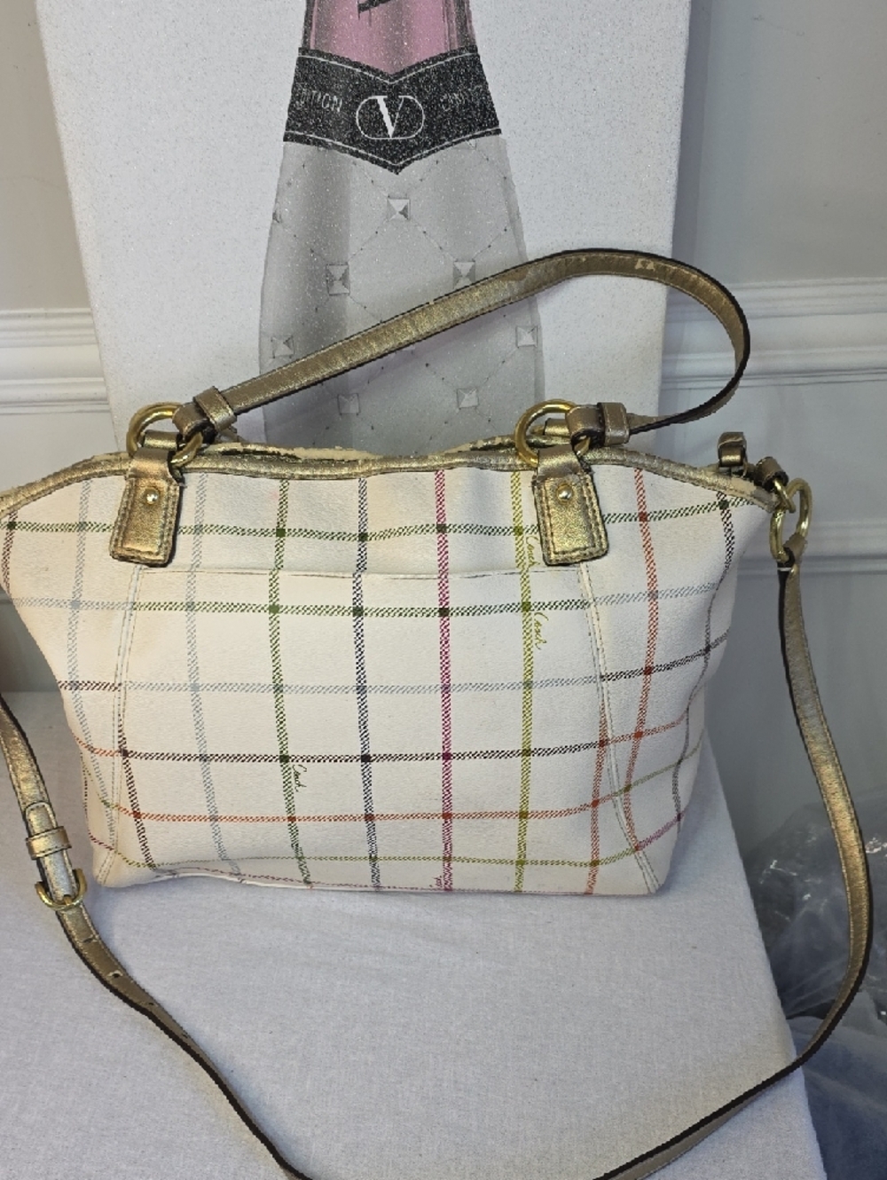Coach Peyton Tattersall Plaid Tote Bag With Crossbody - Picture 3 of 9